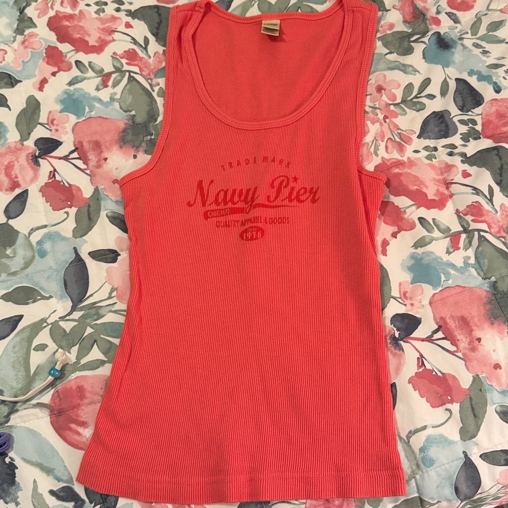 Navy Pier Logo Pink Tank Top L Junior